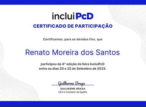 certificado de participação Inlui PCD